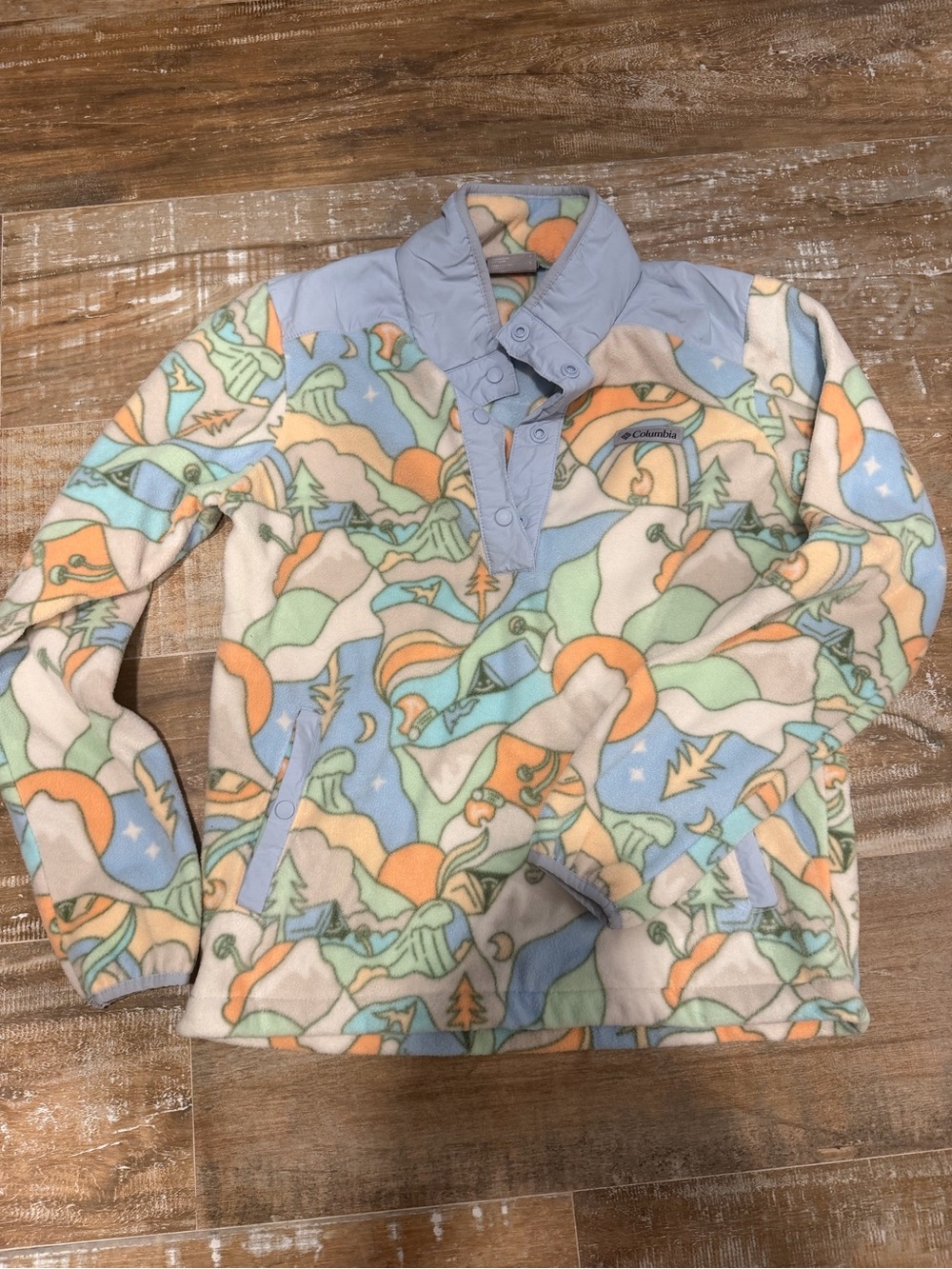 Columbia Kids Pastel Multi-Color Mountain Print Fleece Pullover